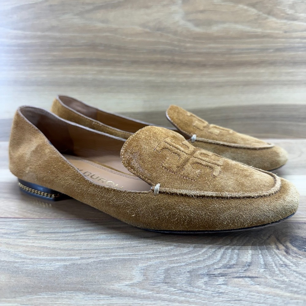Tory Burch Ruby Square Toe Flats Womens 7 N Ambra Beige Suede - Picture 2 of 11